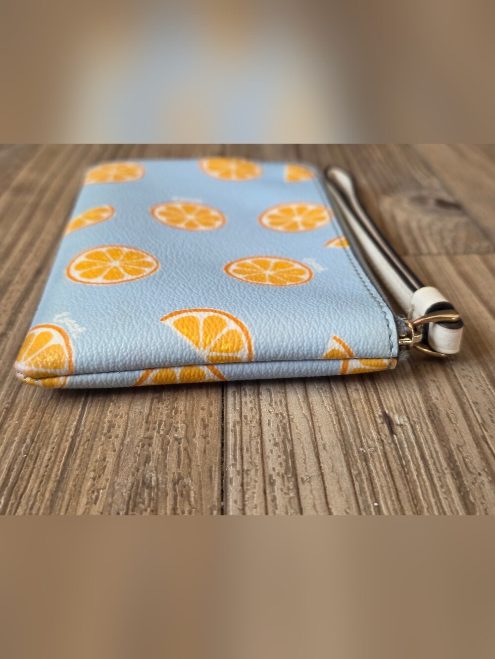 Coach Light Blue Orange Print Wristlet - Picture 4 of 7